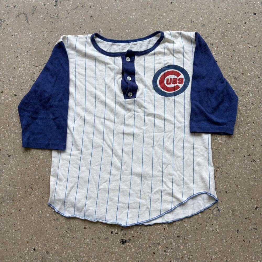 Vintage 70s Chicago Cubs White/Blue Striped Raglan Top
